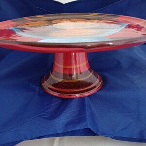 10" Cake Stand With Hand Painted Fruit Made In Italy Signed